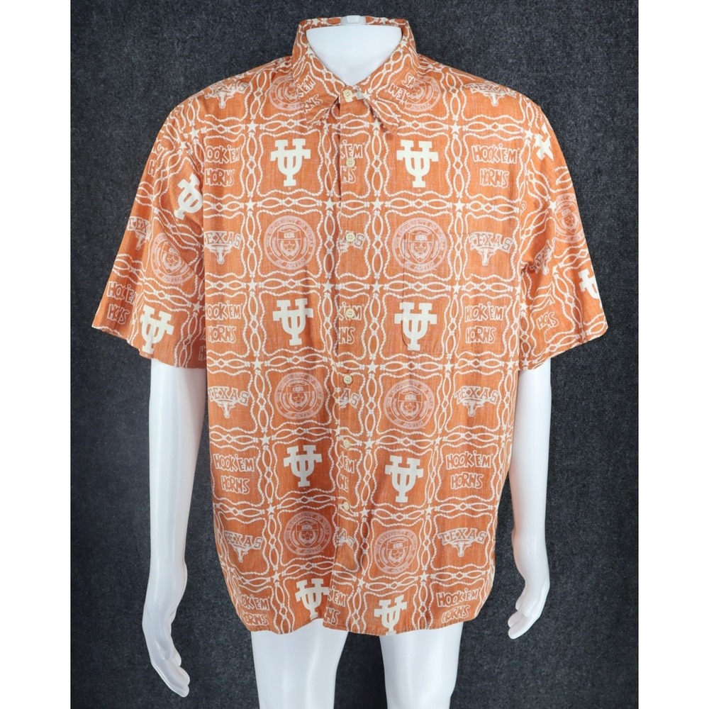 Reyn Spooner Shirt Men XL Orange Texas Longhorns UT Hook Em Horns Inside Out - Picture 1 of 4